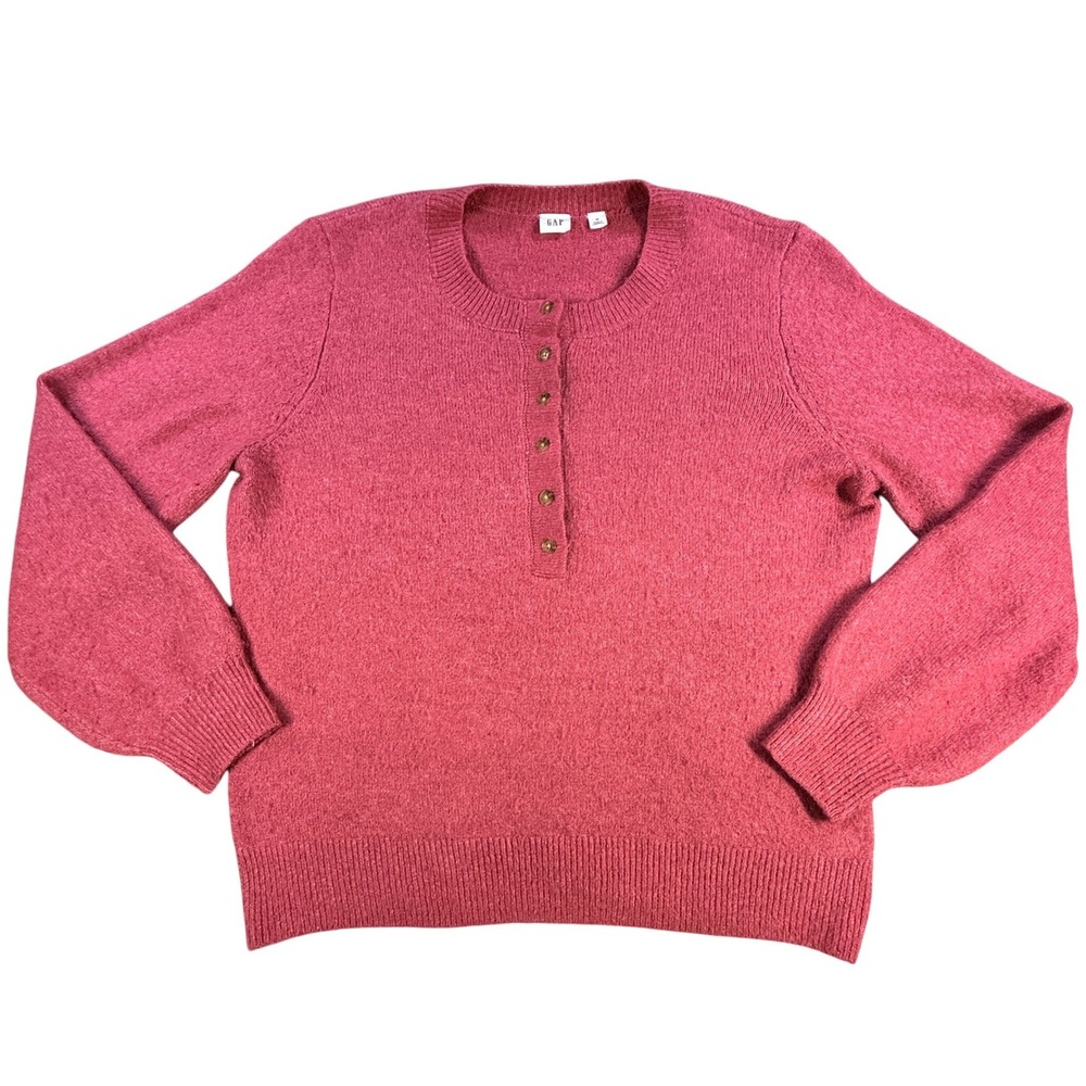 GAP Sweater Womens M Pink Henley Pullover‎ Long Sleeve Knit Ribbed Trim Casual